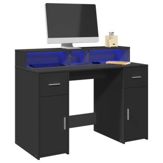 kirjutuslaud LED-tuledega, must, 120x55x91 cm, tehispuit