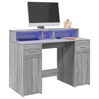 kirjutuslaud LED-tuledega, hall Sonoma tamm, 120x55x91 cm