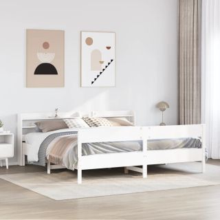 voodiraam ilma madratsita, valge, 200 x 200 cm, männipuit