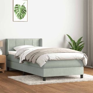 Box Vedruvoodi madratsiga Helehall 90x220 cm samet