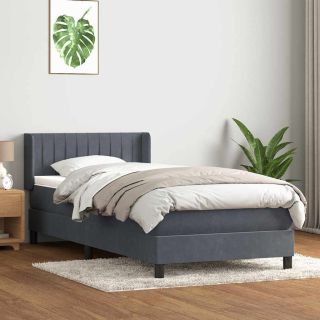 континентальная кровать с матрасом, темно-серая, 80x220 см, бархат