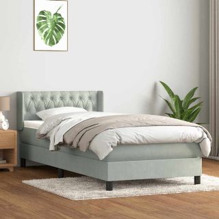 Box Vedruvoodi madratsiga Helehall 90x210 cm samet
