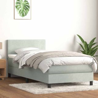Box Vedruvoodi madratsiga Helehall 80x220 cm samet