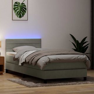 Box Vedruvoodi madratsiga Helehall 90x220 cm samet