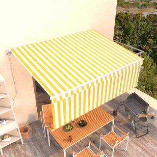 käsitsi sissetõmmatav varikatus rulooga, 4x3m, kollane/valge