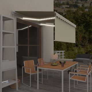 käsitsi sissetõmmatav varikatus ruloo & LED, 3x2,5 m, kreemjas