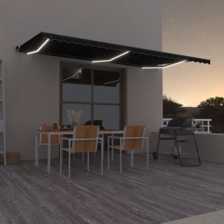 käsitsi sissetõmmatav varikatus LED, 600 x 350 cm, antratsiit