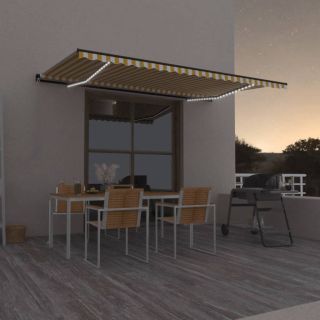 käsitsi sissetõmmatav varikatus LED, 500x350 cm, kollane/valge