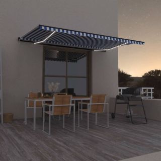 käsitsi sissetõmmatav varikatus LED, 500x350 cm, sinine, valge