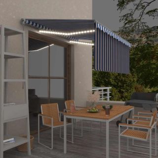 käsitsi sissetõmmatav varikatus ruloo&LED,3x2,5 m, sinine/valge