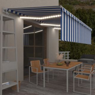автоматическая маркиза LED, датчик ветра, 6 x 3 м, сине-белая
