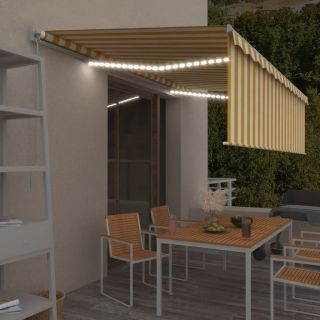 käsitsi sissetõmmatav varikatus rulooga, 5 x 3 m, kollane/valge