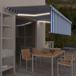 автоматическая маркиза LED, датчик ветра, 5x3 м, сине-белая