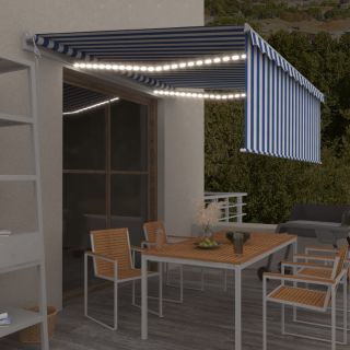 automaatne varikatus LED ja tuuleandur 4,5x3 m sinine ja valge