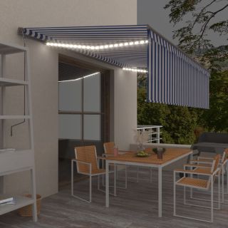 käsitsi sissetõmmatav varikatus rulooga, 5 x 3 m, sinine/valge