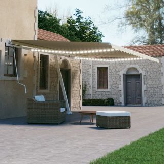 Ручная выдвижная маркиза со светодиодами, 500x300 см, кремовая