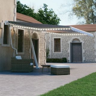 автоматическая маркиза, светодиодная, датчик ветра, 400x300 см, сине-белая