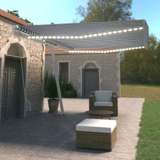 käsitsi sissetõmmatav varikatus LED, 500x350 cm, sinine, valge