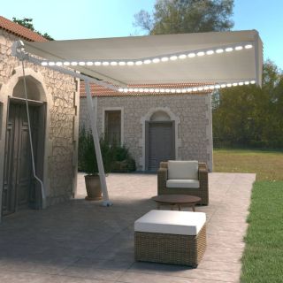 käsitsi sissetõmmatav varikatus LED, 500x350 cm, kreemjas