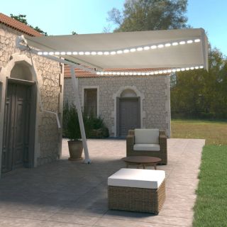 автоматическая маркиза, светодиоды и датчик ветра, 500x350 см, кремовая