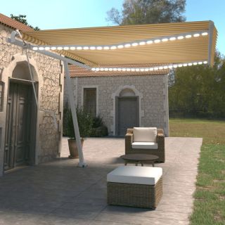 автоматическая маркиза, светодиодная, датчик ветра, 450x350 см, желтая/белая