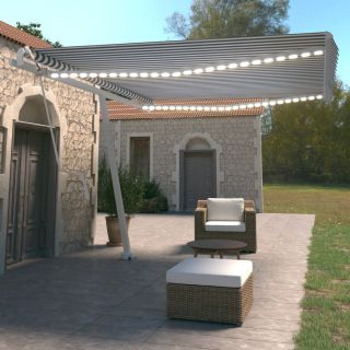 автоматическая маркиза, светодиодная, датчик ветра, 450x350 см, сине-белая
