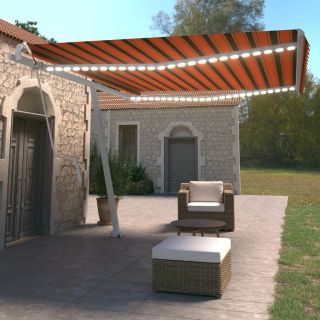 автоматическая маркиза, светодиодная, датчик ветра, 450x350 см, оранжево-коричневая