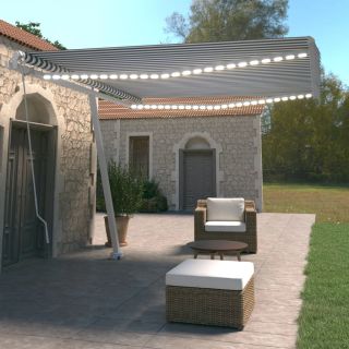 käsitsi sissetõmmatav varikatus LEDiga 400x350 cm sinine/valge