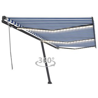 käsitsi sissetõmmatav varikatus, LED, 600x300 cm, sinine/valge