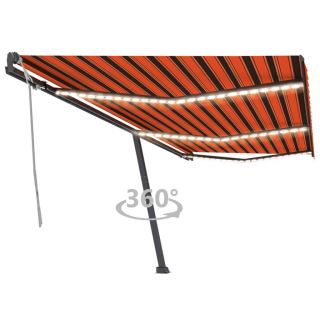 käsitsi sissetõmmatav varikatus LEDiga, 600x300 cm, oranž/pruun