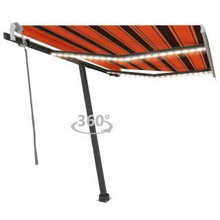 Ручная выдвижная маркиза LED 300 x 250 см оранжево-коричневого цвета