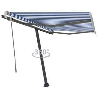 käsitsi sissetõmmatav varikatus, 350x250 cm, sinine ja valge