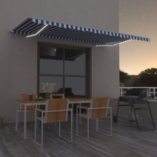 käsitsi sissetõmmatav varikatus LED, 500x350 cm, sinine, valge