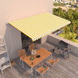 automaatselt sissetõmmatav varikatus, 500x350 cm, kollane/valge