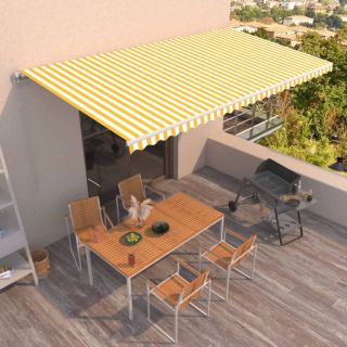 käsitsi sissetõmmatav varikatus 600 x 350 cm, kollane ja valge