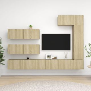 Комплект из 7 предметов тумбы под телевизор, дуб Сонома, композитная древесина