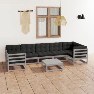 8-osaline aiadiivanikomplekt patjadega, hall, täismännipuit