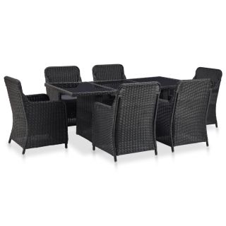 7-osaline aiamööblikomplekt, polürotang, must