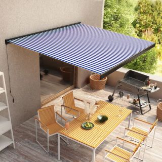 Ручная выдвижная маркиза 350 x 250 см, сине-белая