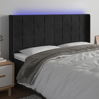 Изголовье со светодиодной подсветкой, черное, 183x16x118/128 см, бархат