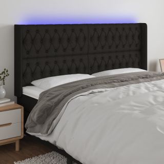 Изголовье кровати со светодиодной подсветкой, черное, 183x16x118/128 см, ткань