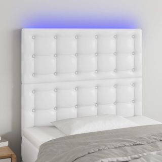 Изголовье кровати со светодиодной подсветкой, белое, 100x5x118/128 см, искусственная кожа
