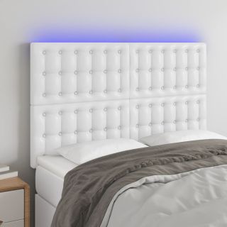 Изголовье кровати со светодиодной подсветкой, белое, 144x5x118/128 см, искусственная кожа