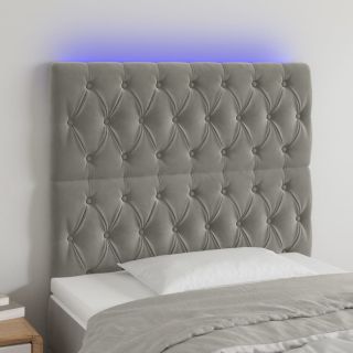 Изголовье со светодиодной подсветкой, светло-серое, 100x7x118/128 см, бархат