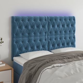 Изголовье со светодиодной подсветкой, темно-синее, 160x7x118/128 см, бархат