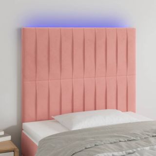 Изголовье со светодиодной подсветкой, розовое, 100x5x118/128 см, бархат