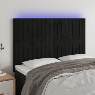 Изголовье со светодиодной подсветкой, черное, 144x5x118/128 см, бархат