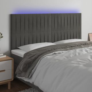 Изголовье со светодиодной подсветкой, темно-серое, 160x5x118/128 см, бархат