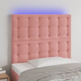 Изголовье со светодиодной подсветкой, розовое, 100x5x118/128 см, бархат
