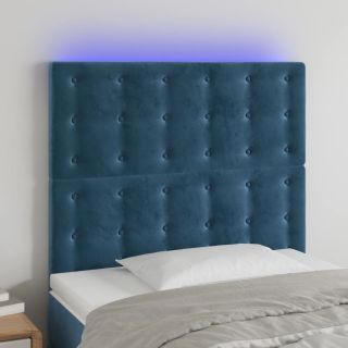 Изголовье со светодиодной подсветкой, темно-синее, 100x5x118/128 см, бархат